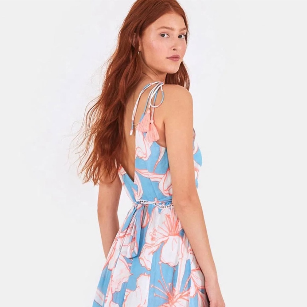 FARM Rio Blue Floral Maxi Dress with Coral Accents - Picture 2 of 9